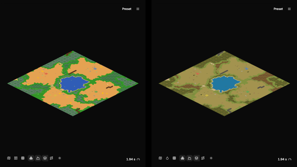 The same map in Minimap colors and Texture colors
