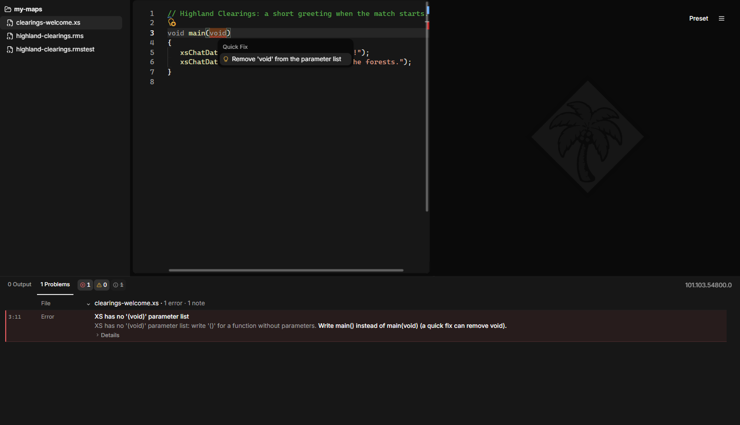 An XS file with a quick fix for main(void)
