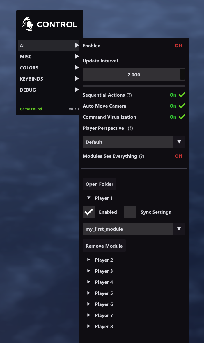 CONTROL Interface — AI Settings